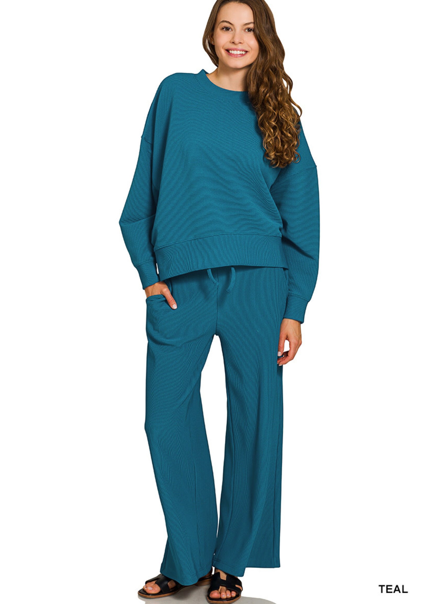 Ribbed Round Neck LS Shirt & Pants Set