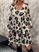 Wholesalesir V-Neck Leopard Print Loose Dress
