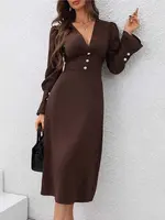 Wholesalesir Solid Color V-Neck Button Up Dress