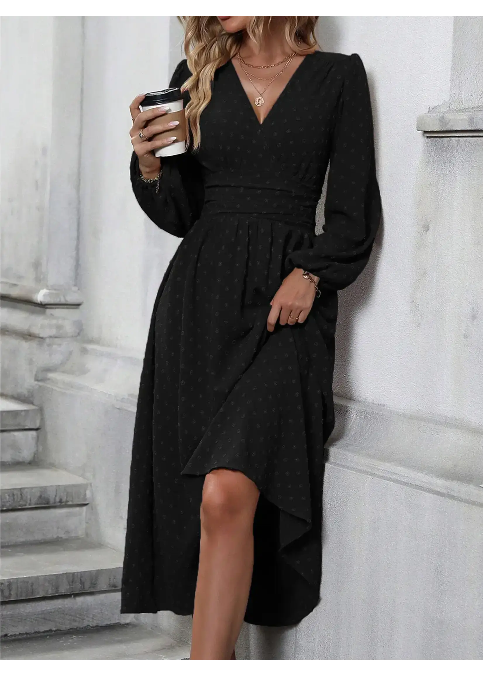 Wholesalesir V-Neck Lantern Sleeve Dress
