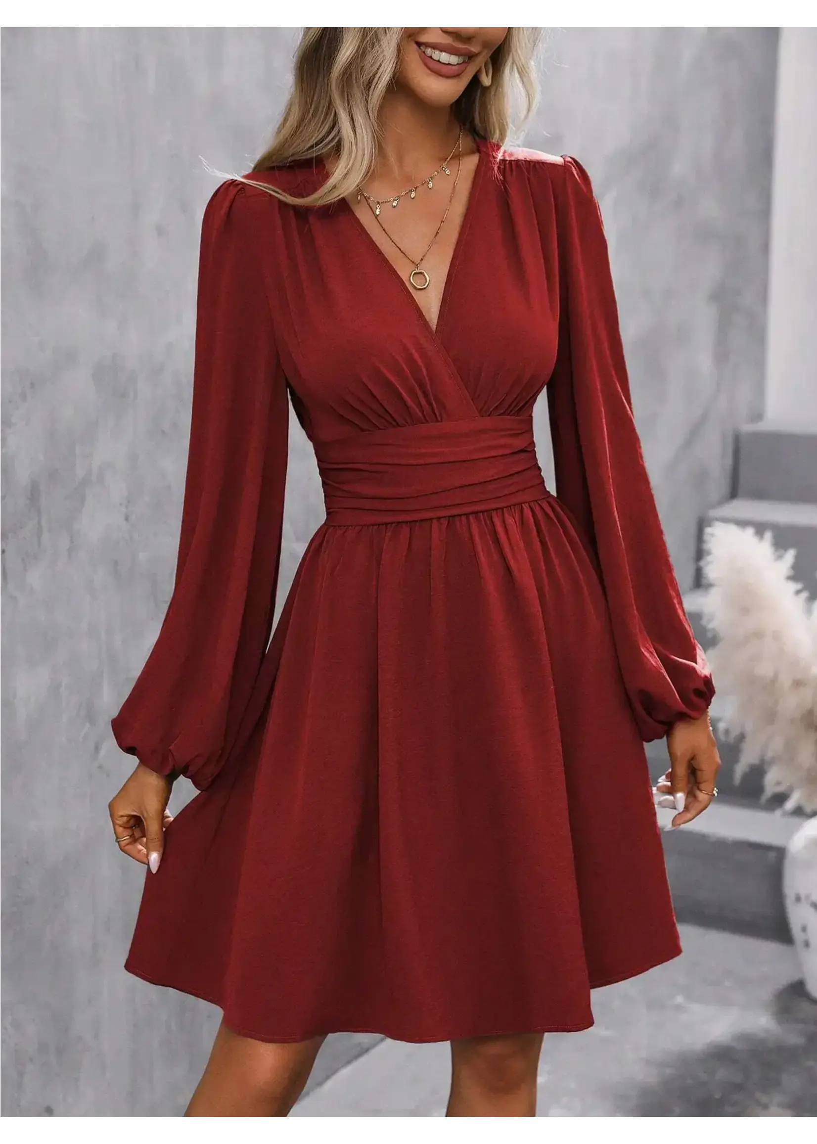 Wholesalesir Lantern Sleeve Pleated Dress
