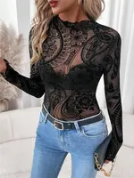 Wholesalesir Fleece Printed Mesh Long Sleeved Top