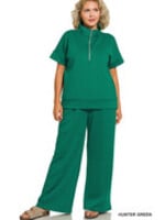 Plus Scuba High Neck Half Zip Top & Pants Set