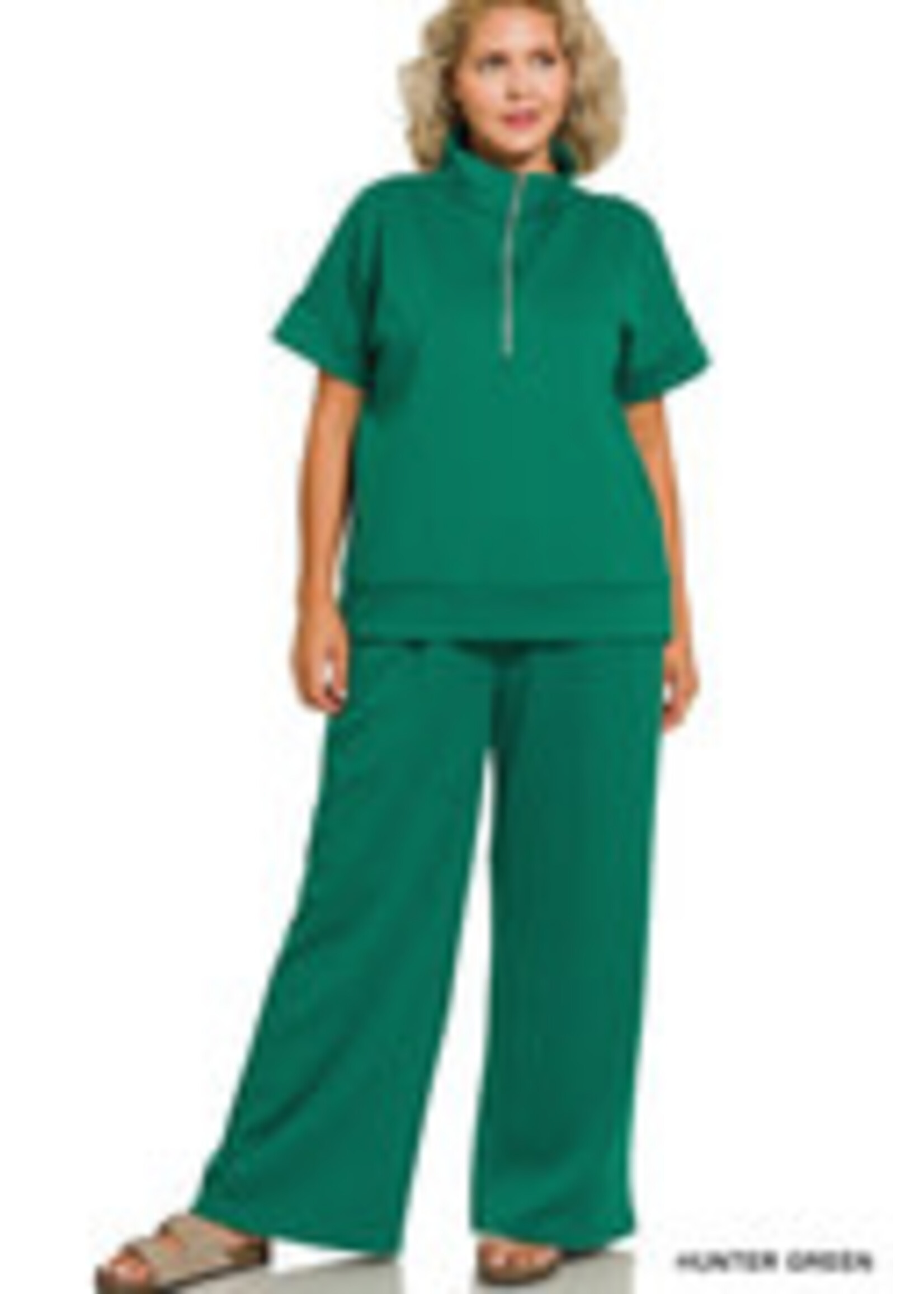 Plus Scuba High Neck Half Zip Top & Pants Set