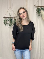 Wholesalesir Slant V-Neck Chiffon Floral Bud Sleeve Top