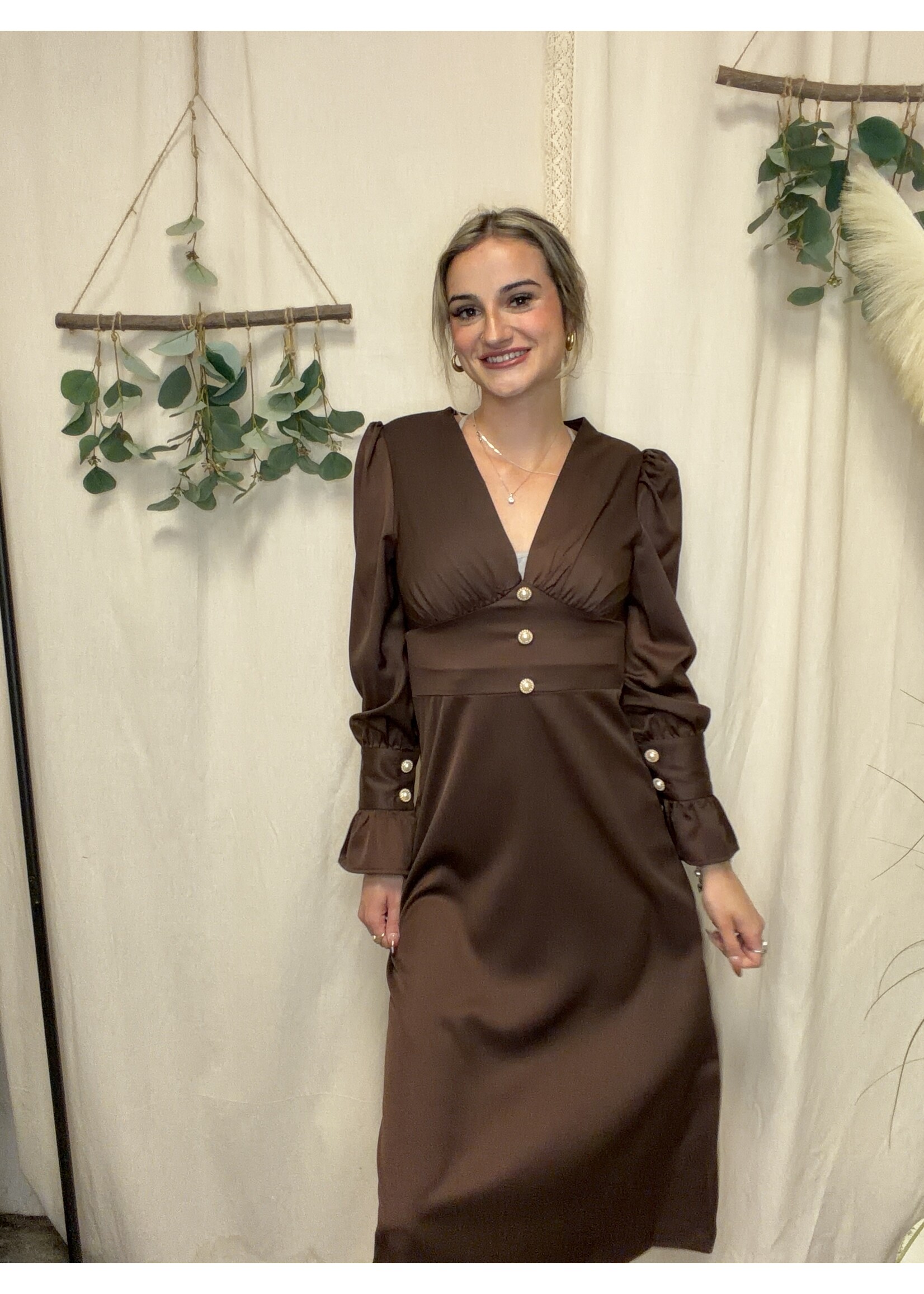 Wholesalesir Solid Color V-Neck Button Up Dress