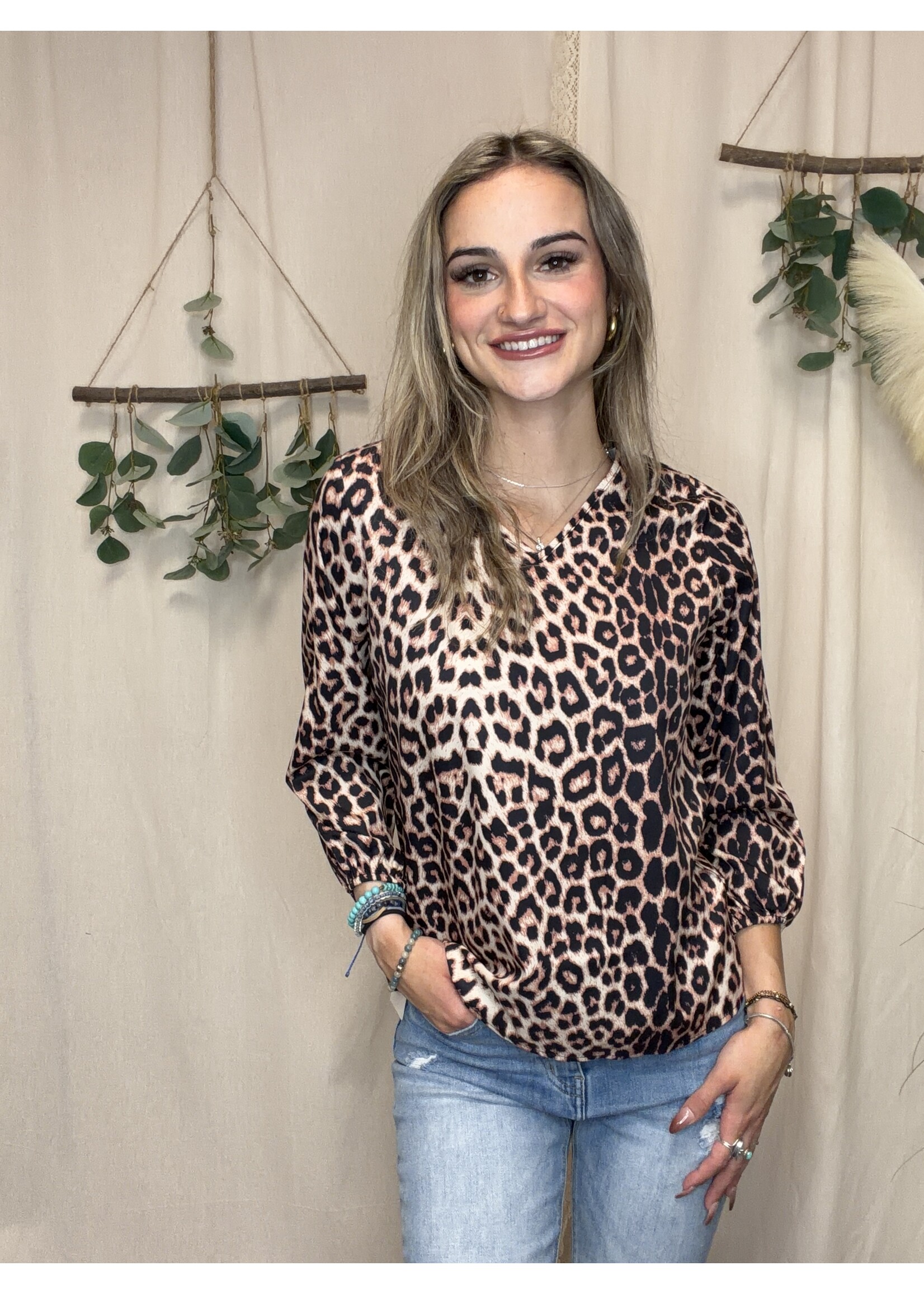 Wholesalesir V-Neck Leopard Print Casual Long Sleeved Top