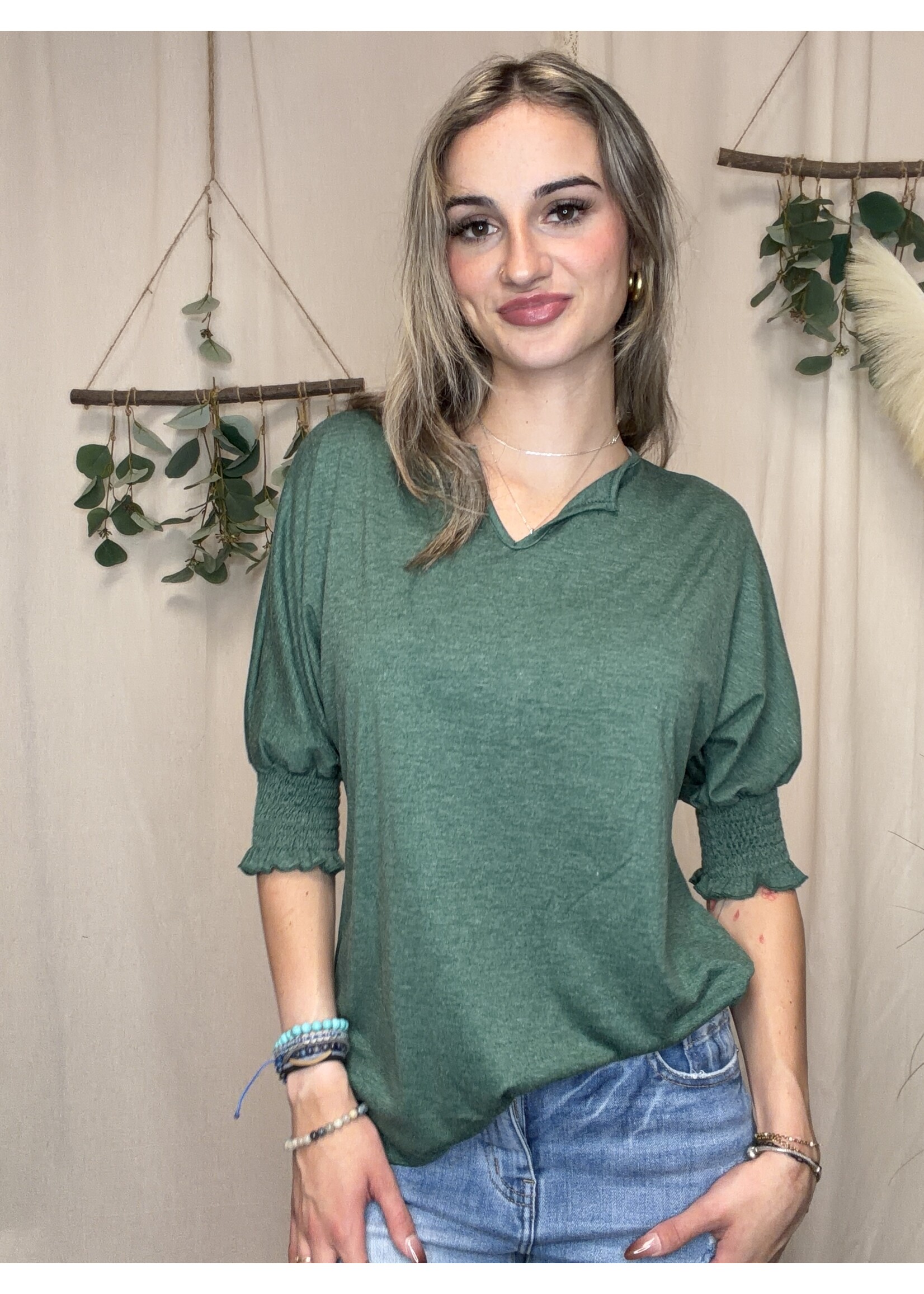 Wholesalesir Loose V-Neck Bat Sleeve Tie T-Shirt