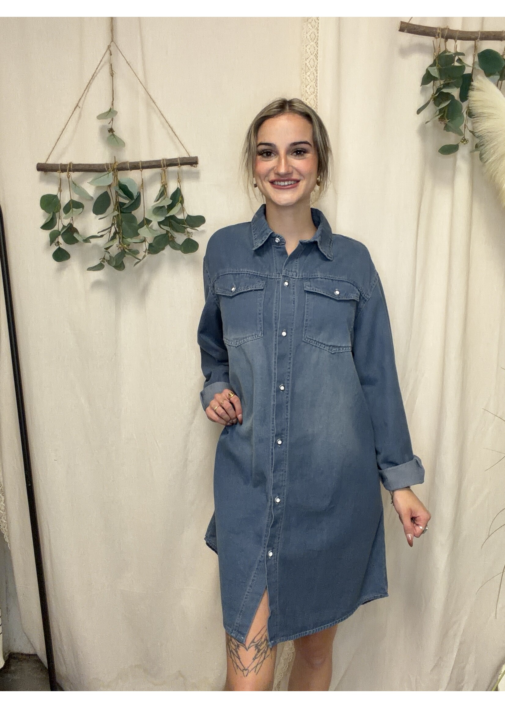 Wholesalesir Loose Long Sleeved Adjustable Button Dress