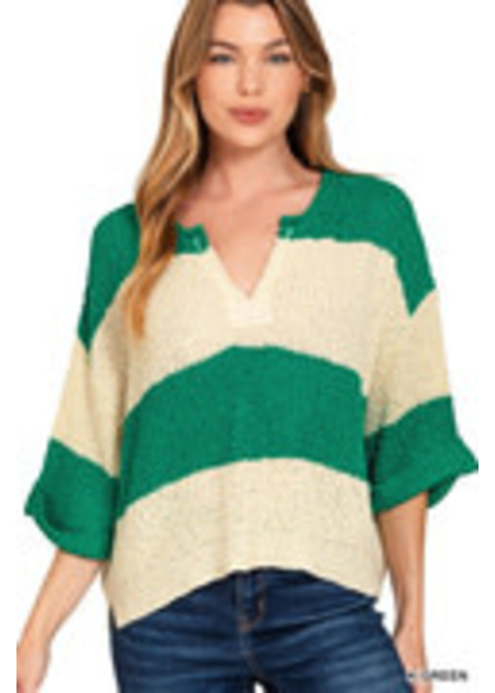 Split Neck Stripe Sweater