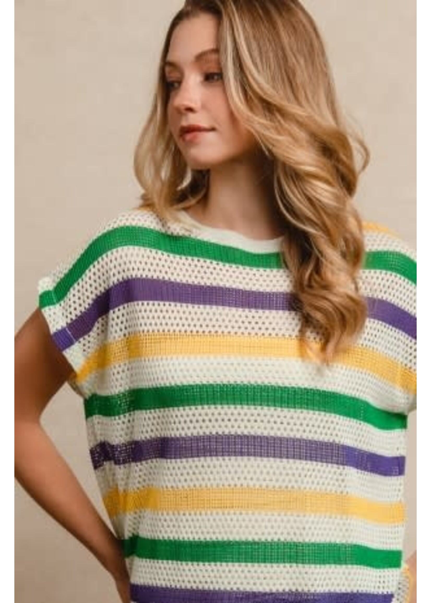 Mardi Stripes Short Sleeve Knit Top