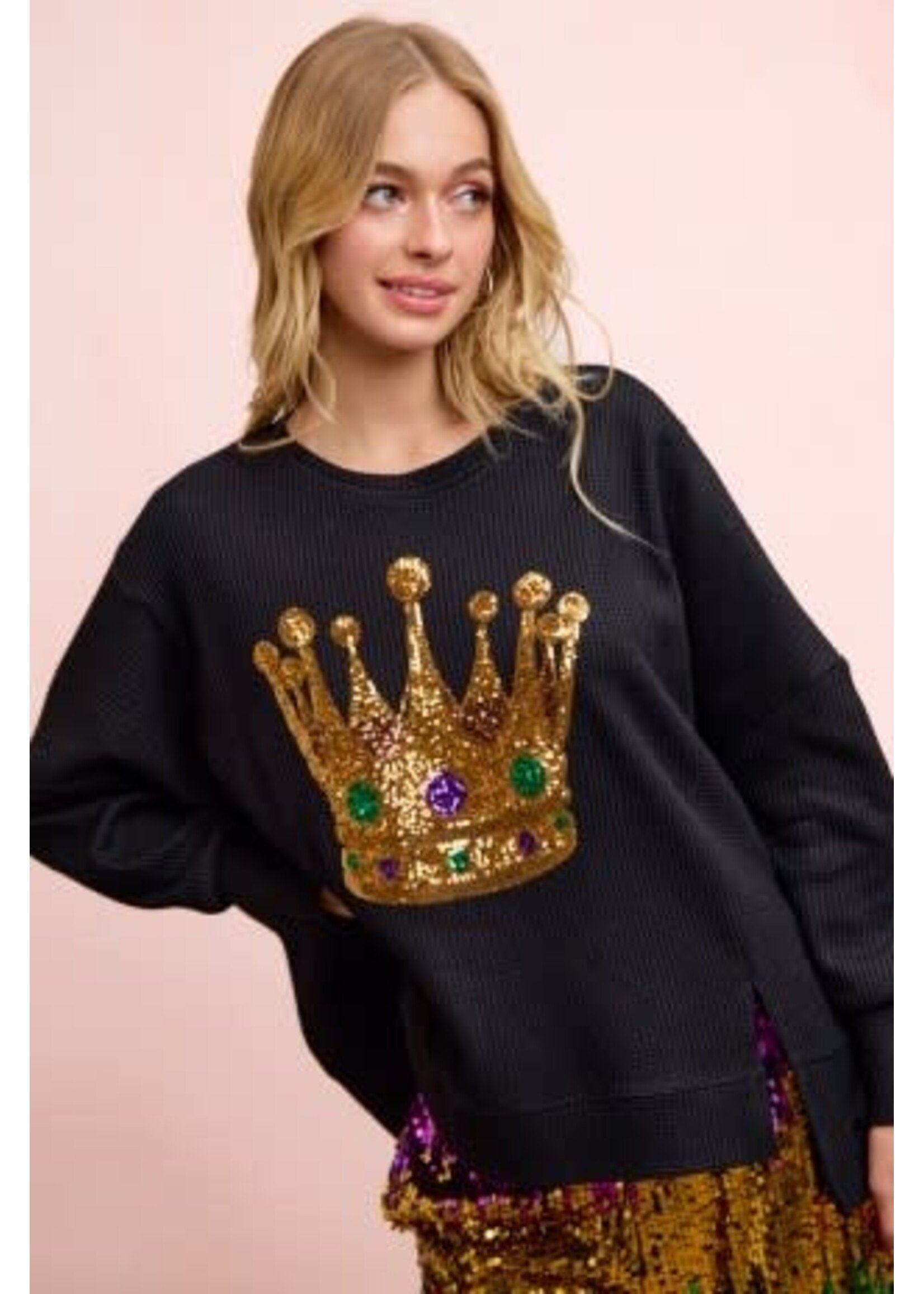Crown Sequin Mardi Sweatshirt Top