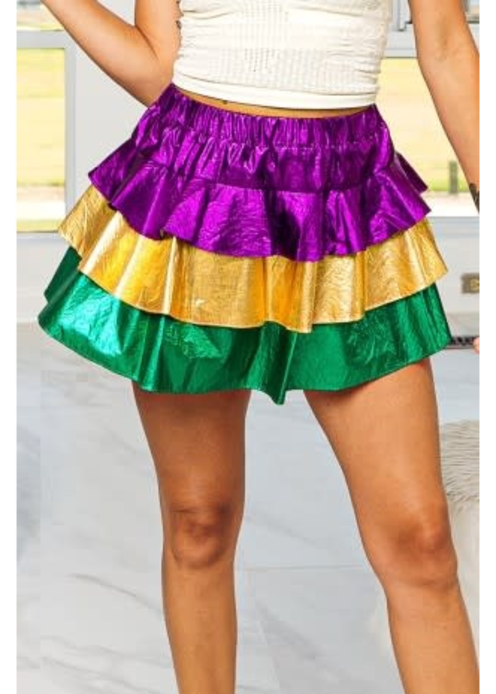 Mardi Gras Color Block Metallic Tiered Skirt