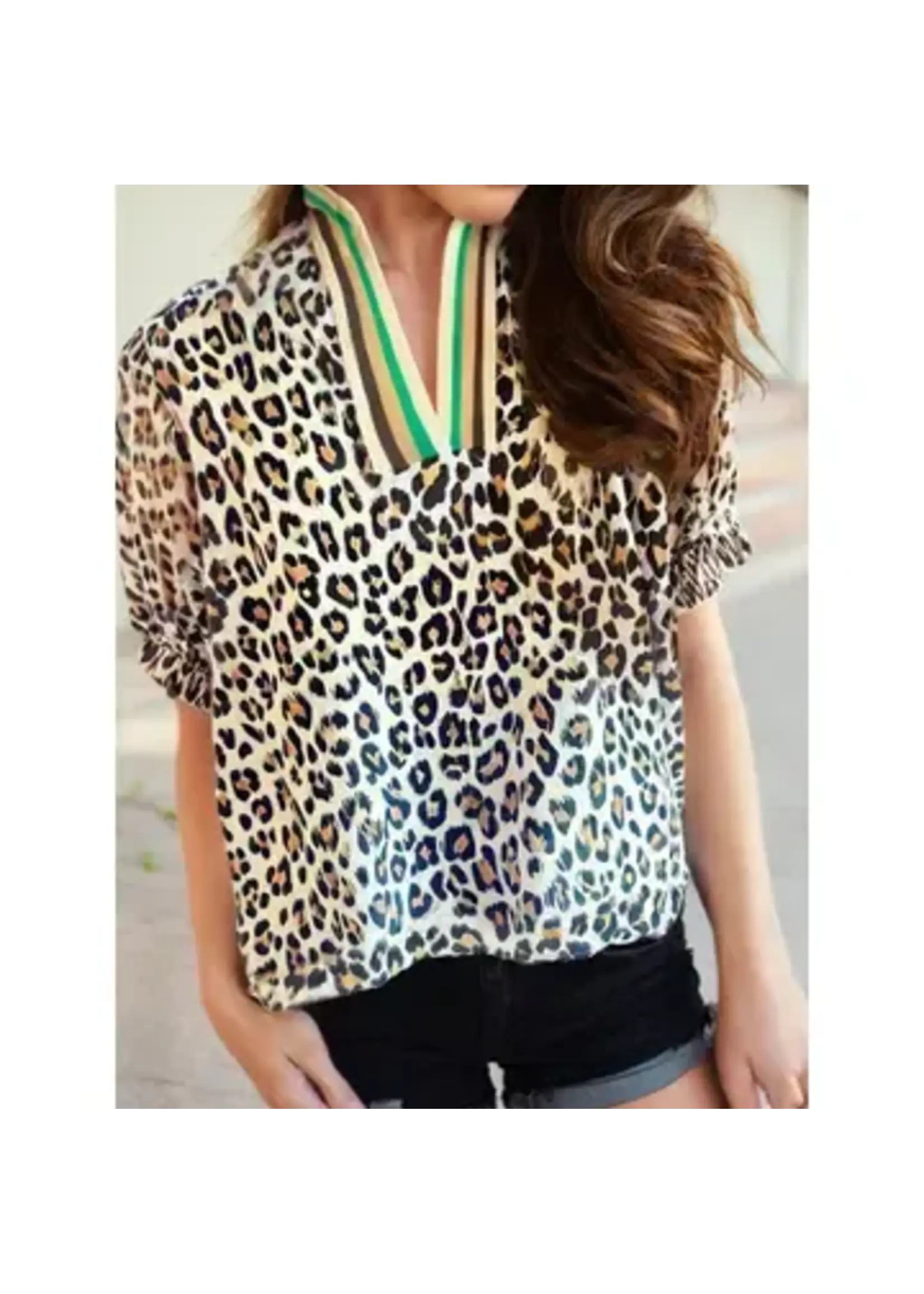 little daisy closet Leopard Color Block Loose Fit Blouse