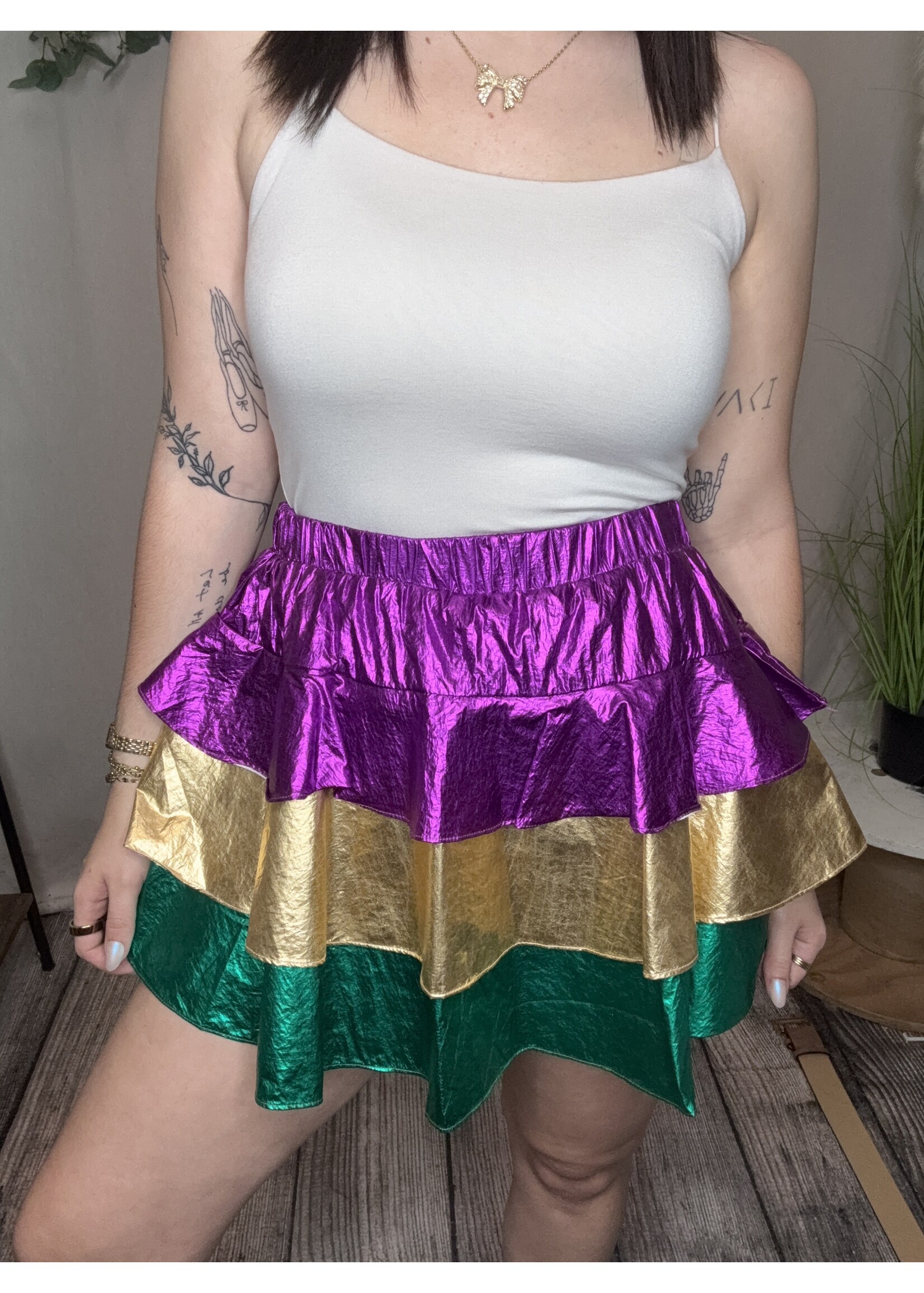 Mardi Gras Color Block Metallic Tiered Skirt