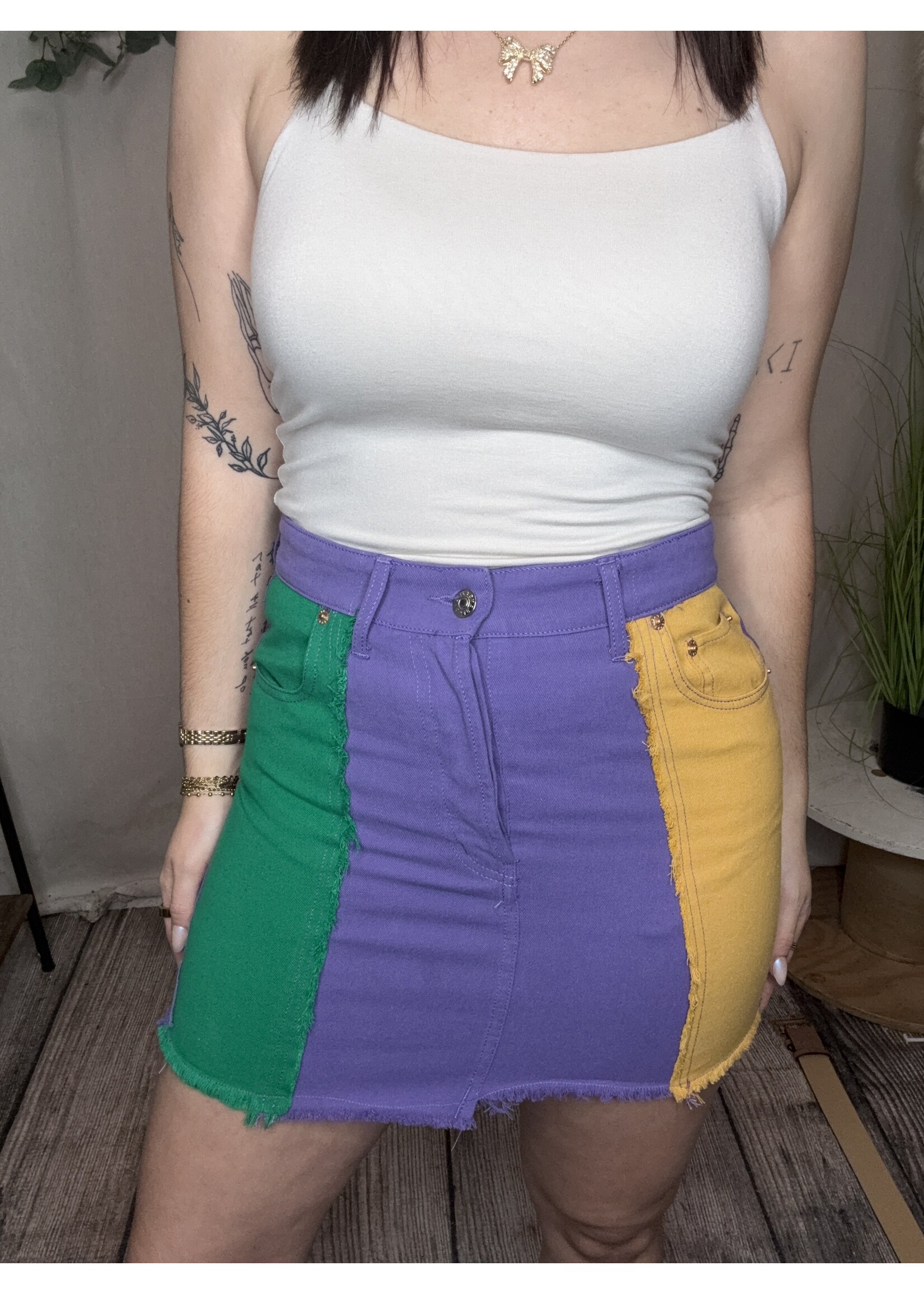 So Me Mardi Gras Color Block Mini Skirt