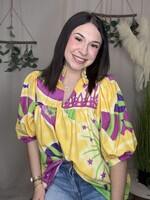 LadyBoutique Puff sleeve SUB Mardi Gras Top