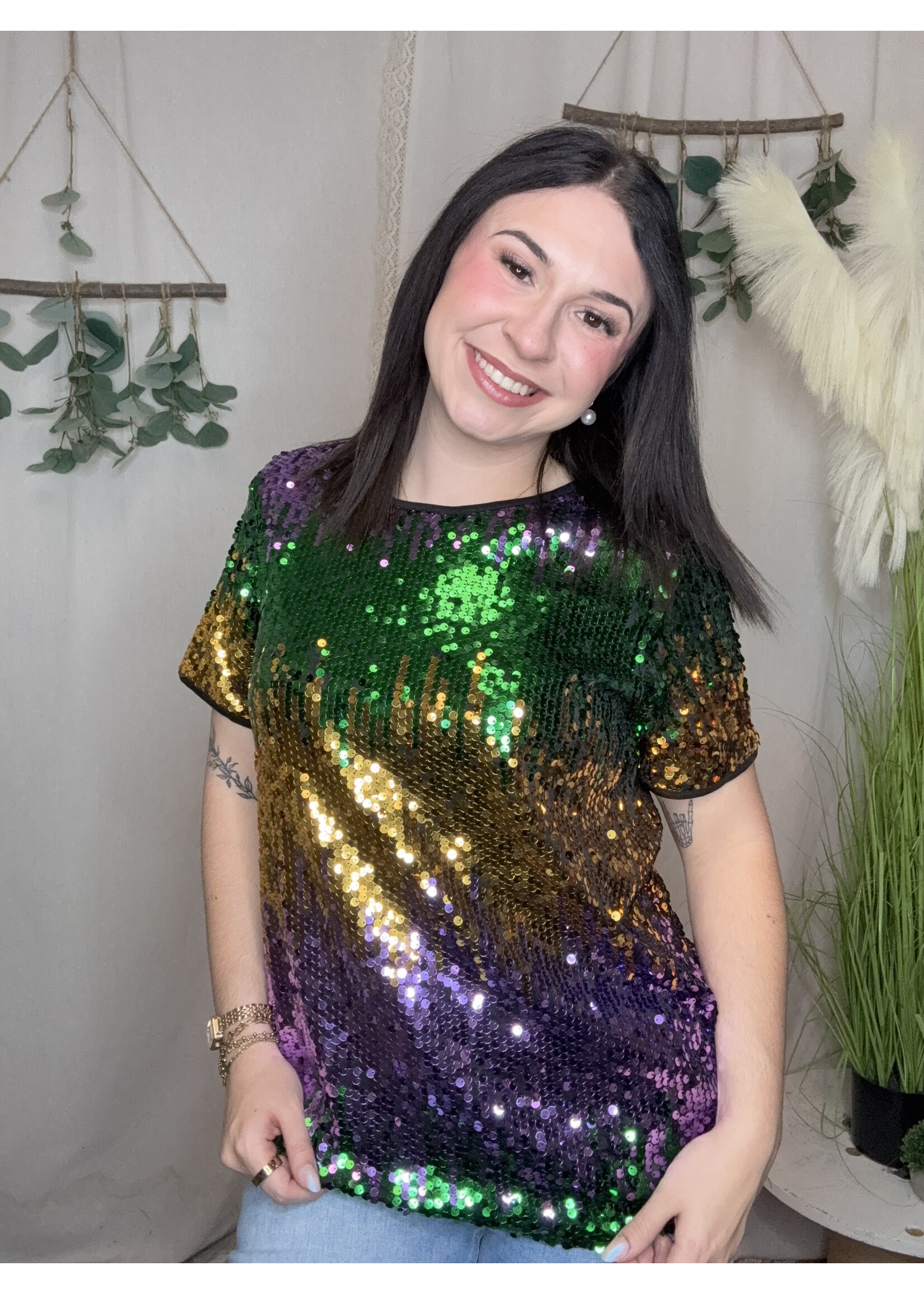 Mardi Gras Color Block Sequin Top