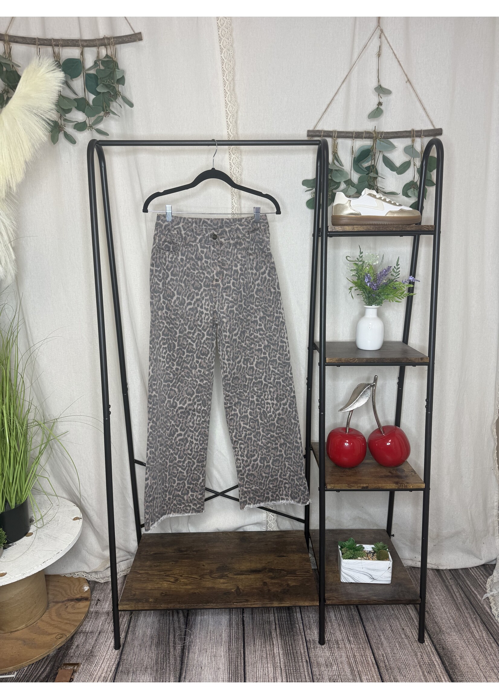 little daisy closet Leopard Wide Leg High Waist Jean