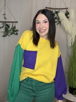 Purple Green and Gold Pocket Sweater