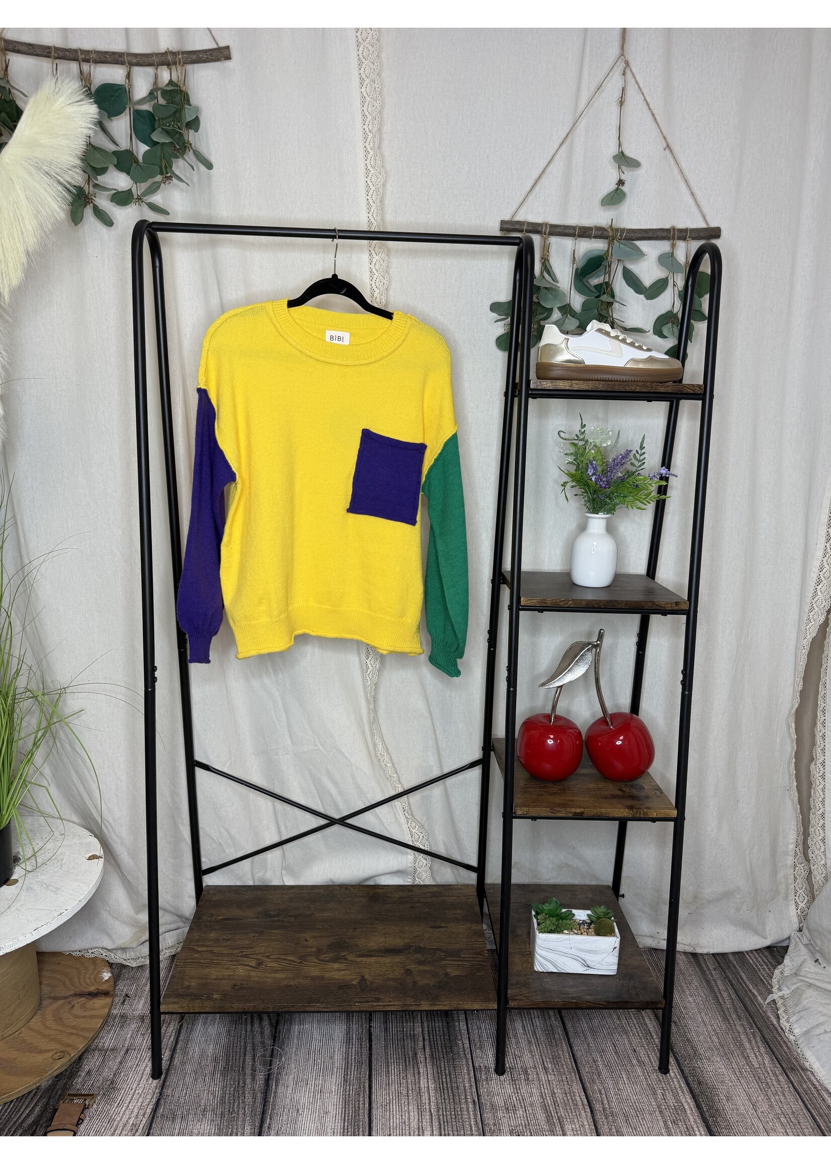 Patch Pocket Mardi Color Block Sweater