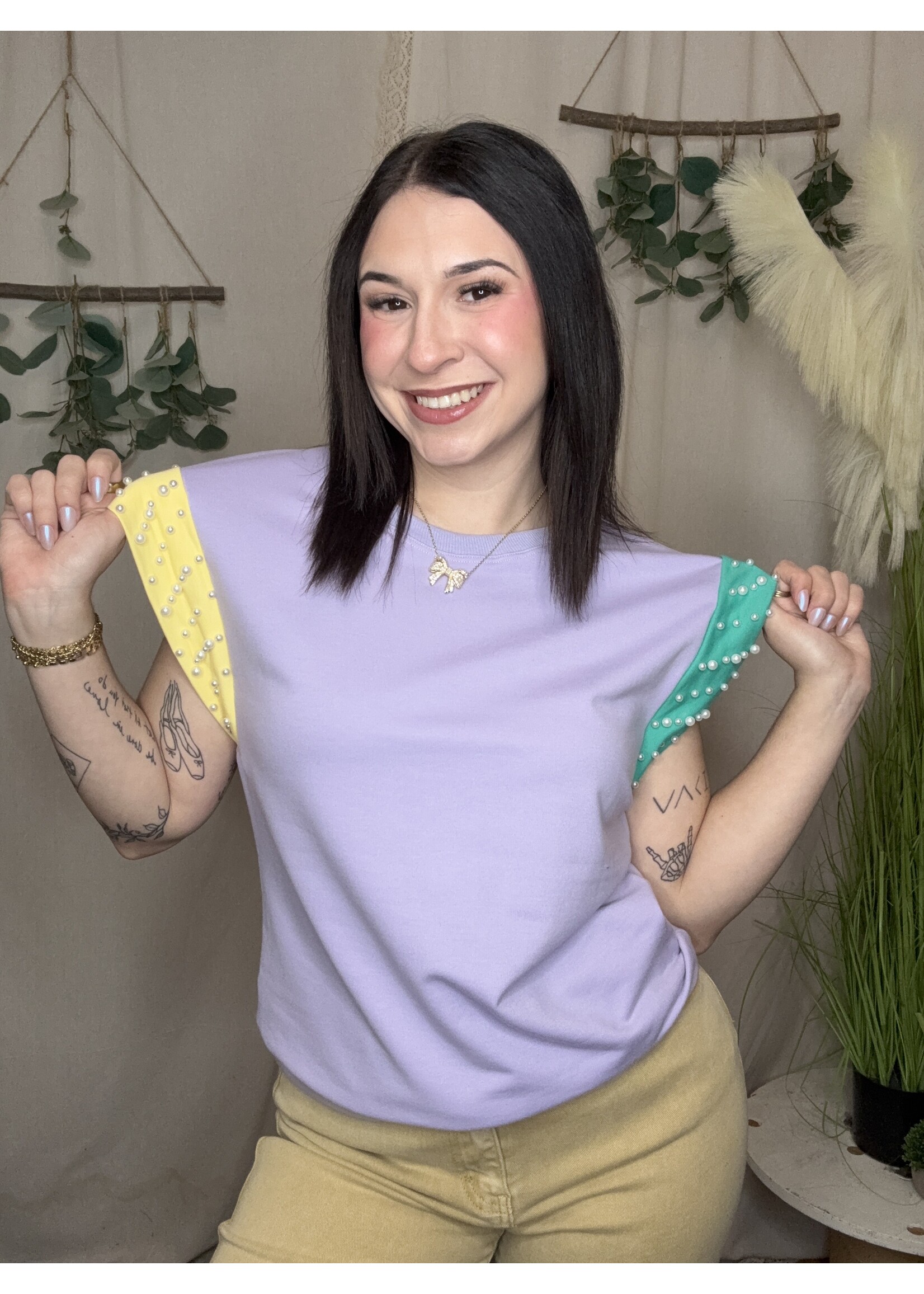 nola mercantile Pastel Mardi Flutter Sleeve Top