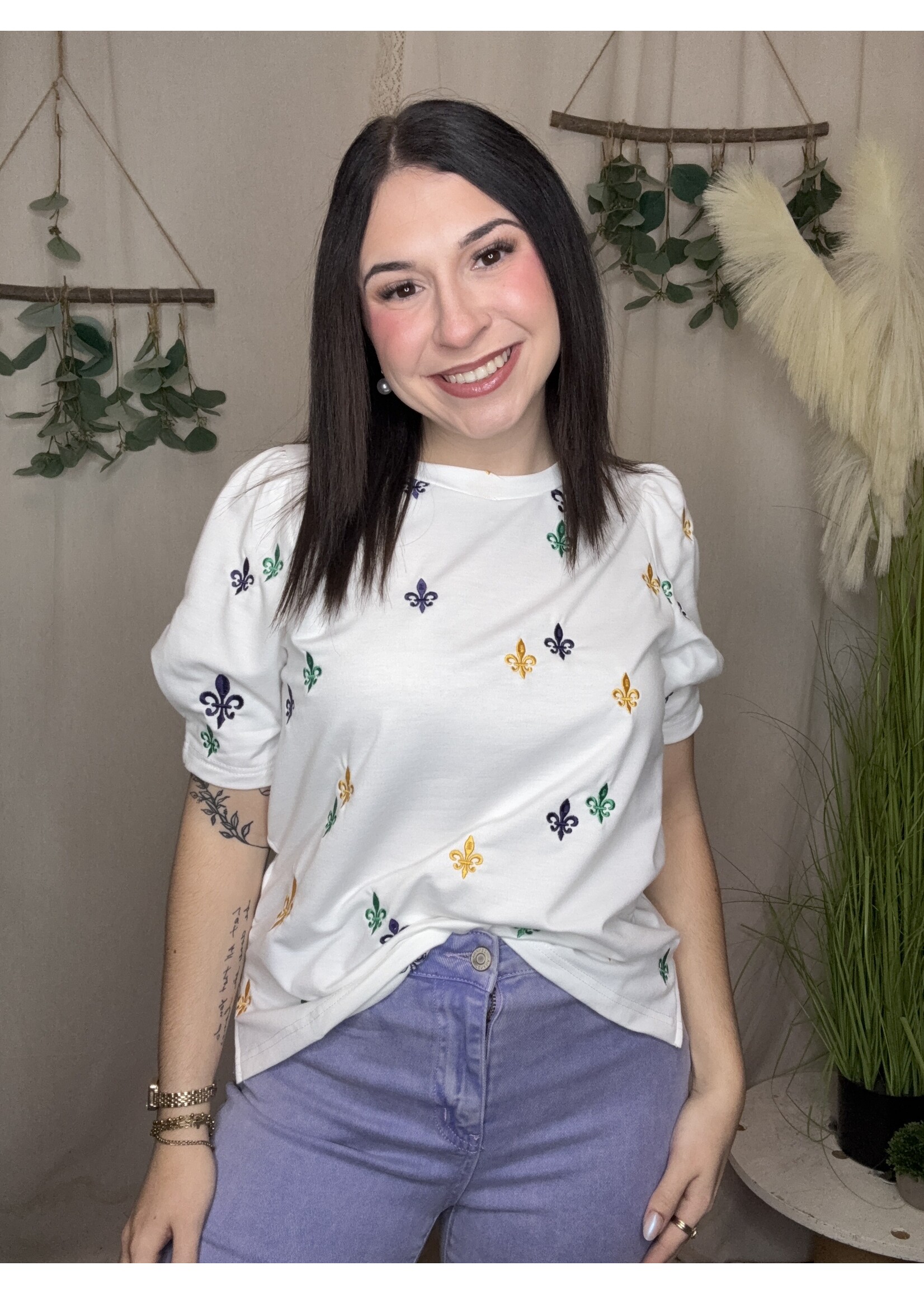 MG Fluer De Lis Puff Sleeve Knit