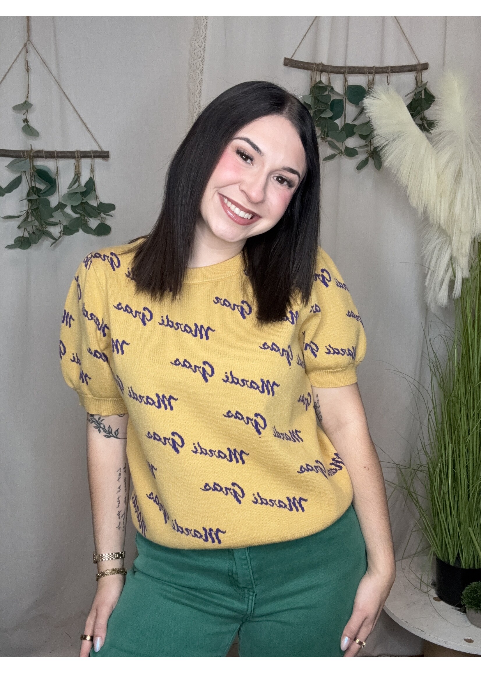 MG Letter Puff Sleeve Sweater