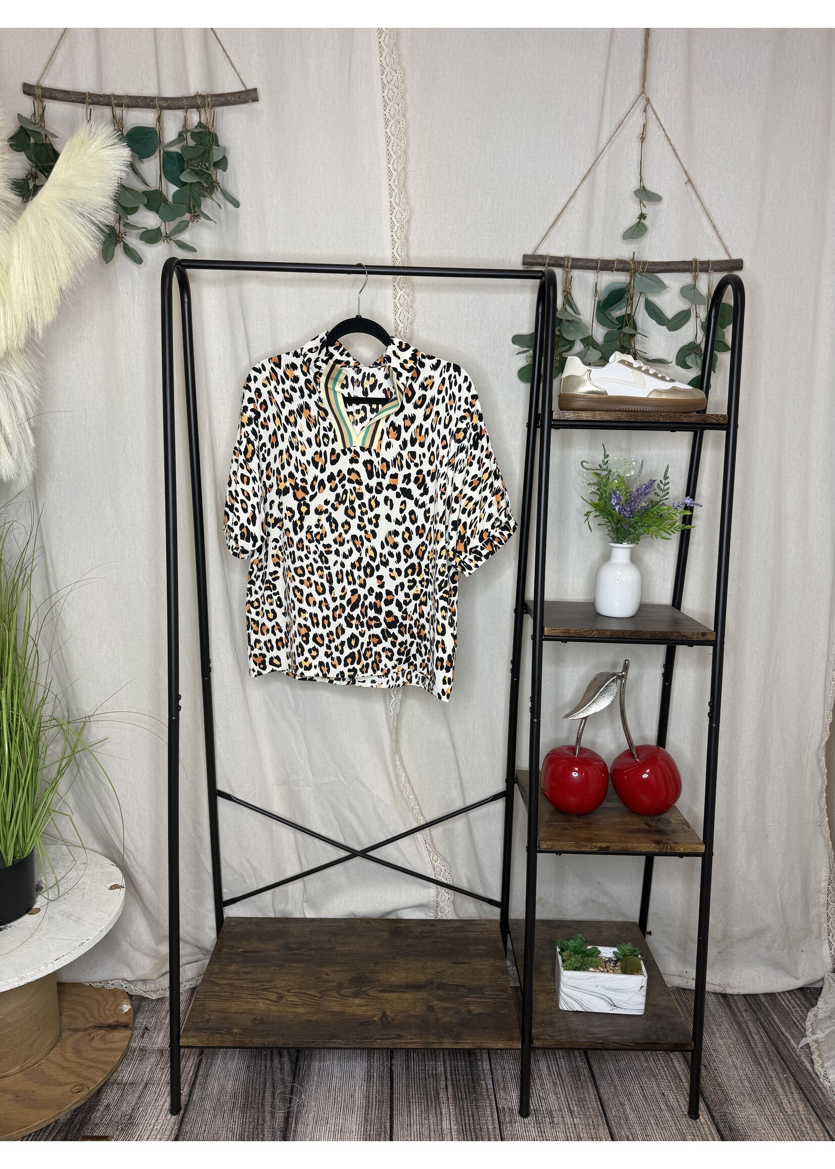 little daisy closet Leopard Color Block Loose Fit Blouse