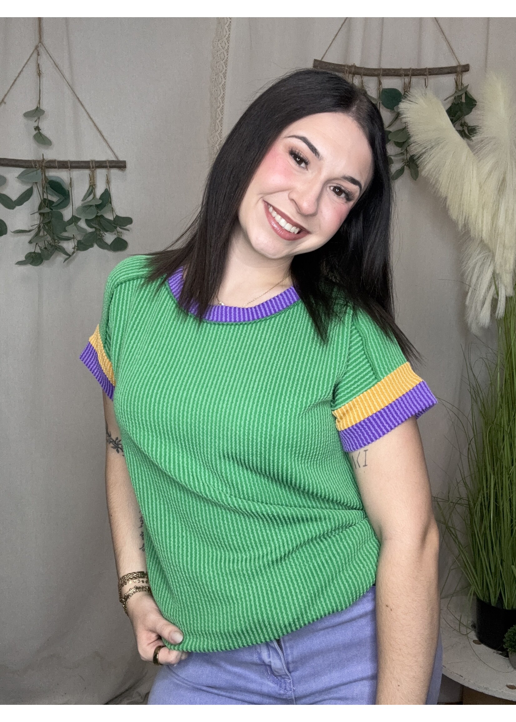 MG Raised Rib Contrast Trim Top