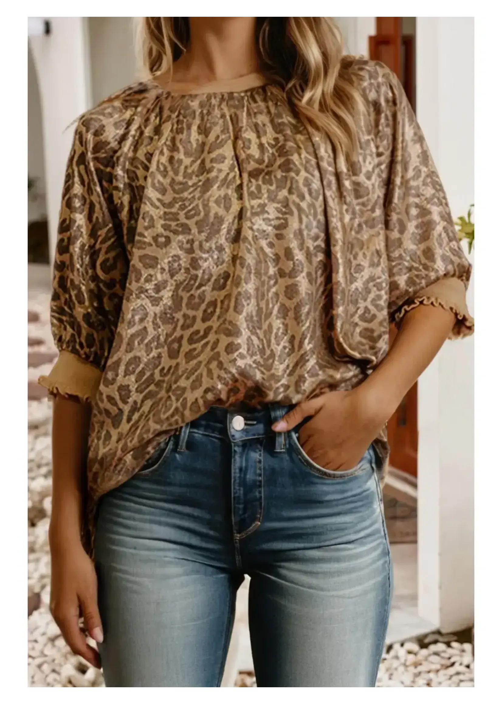 little daisy closet Leopard Half Sleeve Blouse