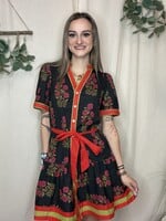 little daisy closet Floral  Belted Puff Sleeve Dress