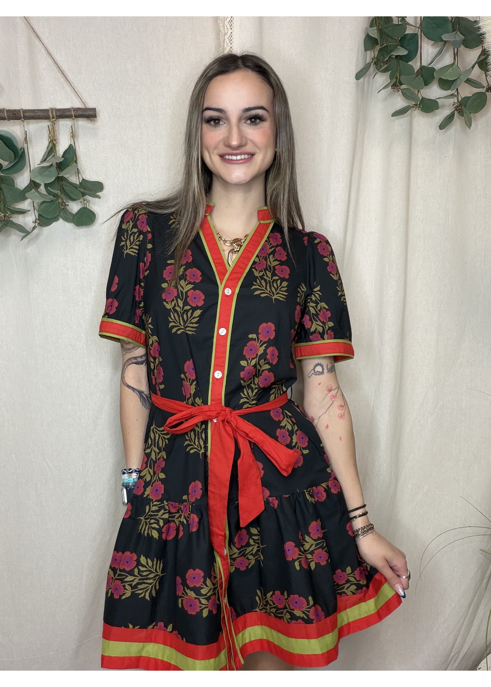 little daisy closet Floral  Belted Puff Sleeve Dress