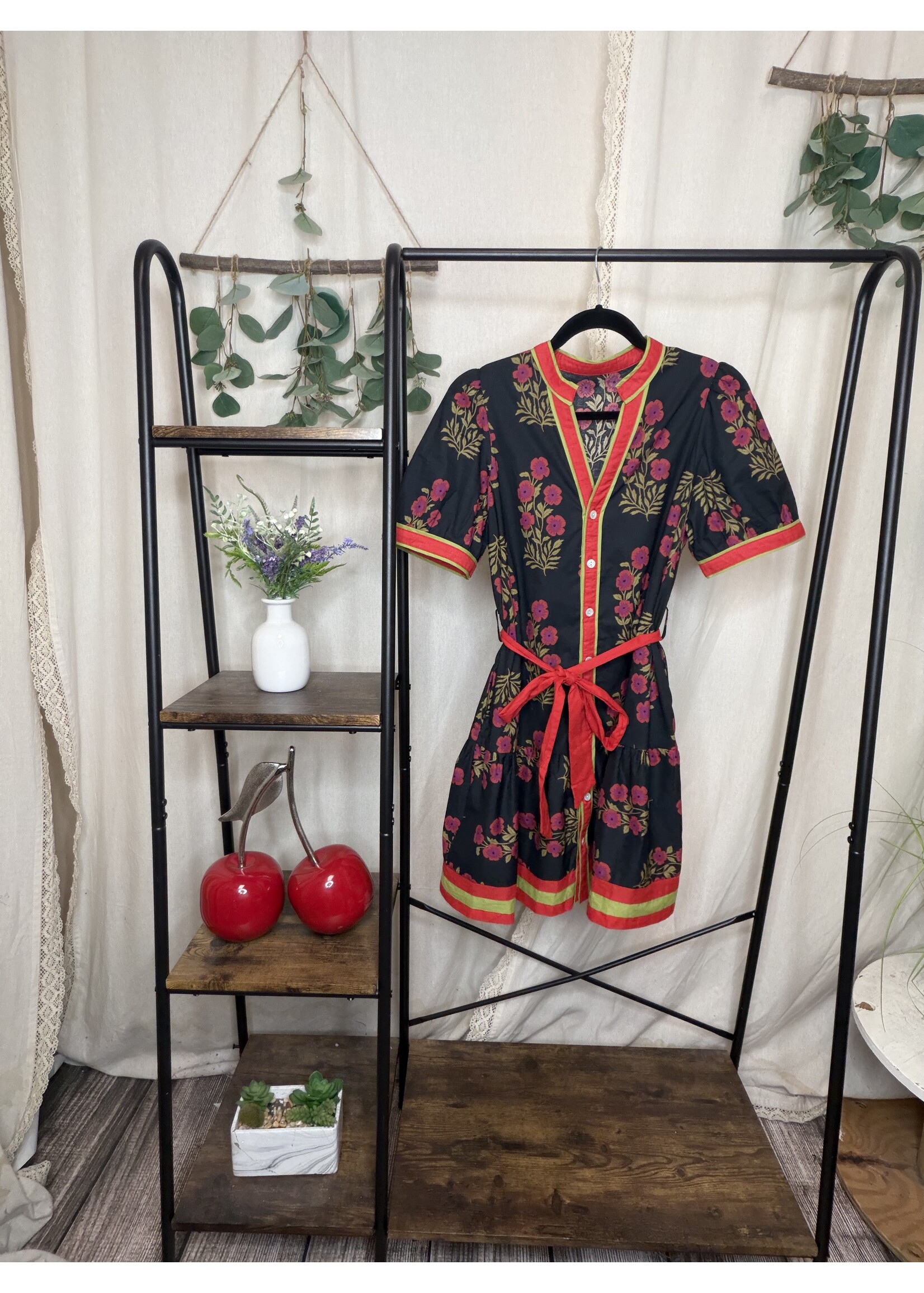 little daisy closet Floral  Belted Puff Sleeve Dress