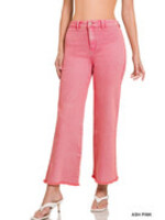 Acid Washed Frayed Straight Wide Pants