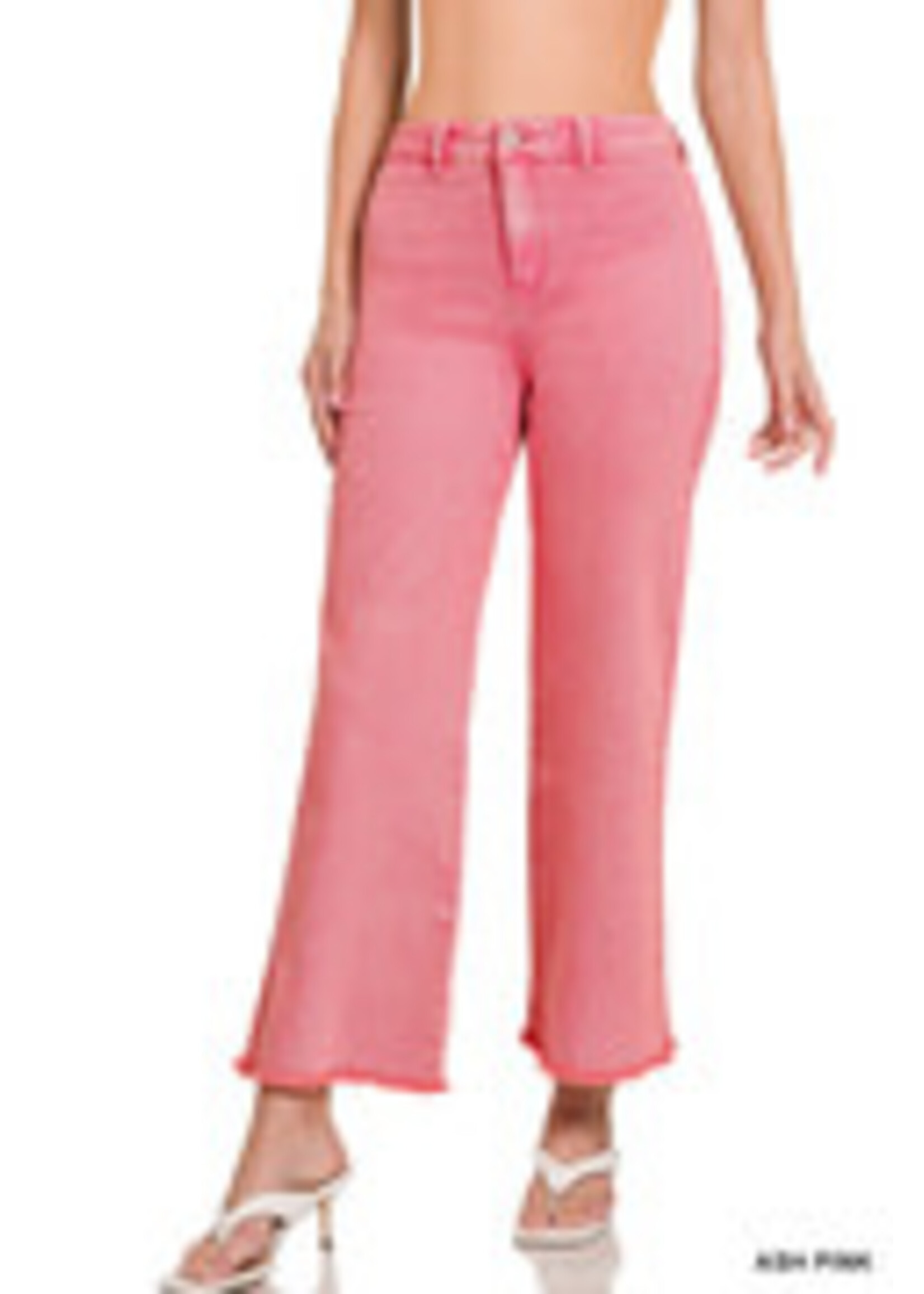 Acid Washed Frayed Straight Wide Pants