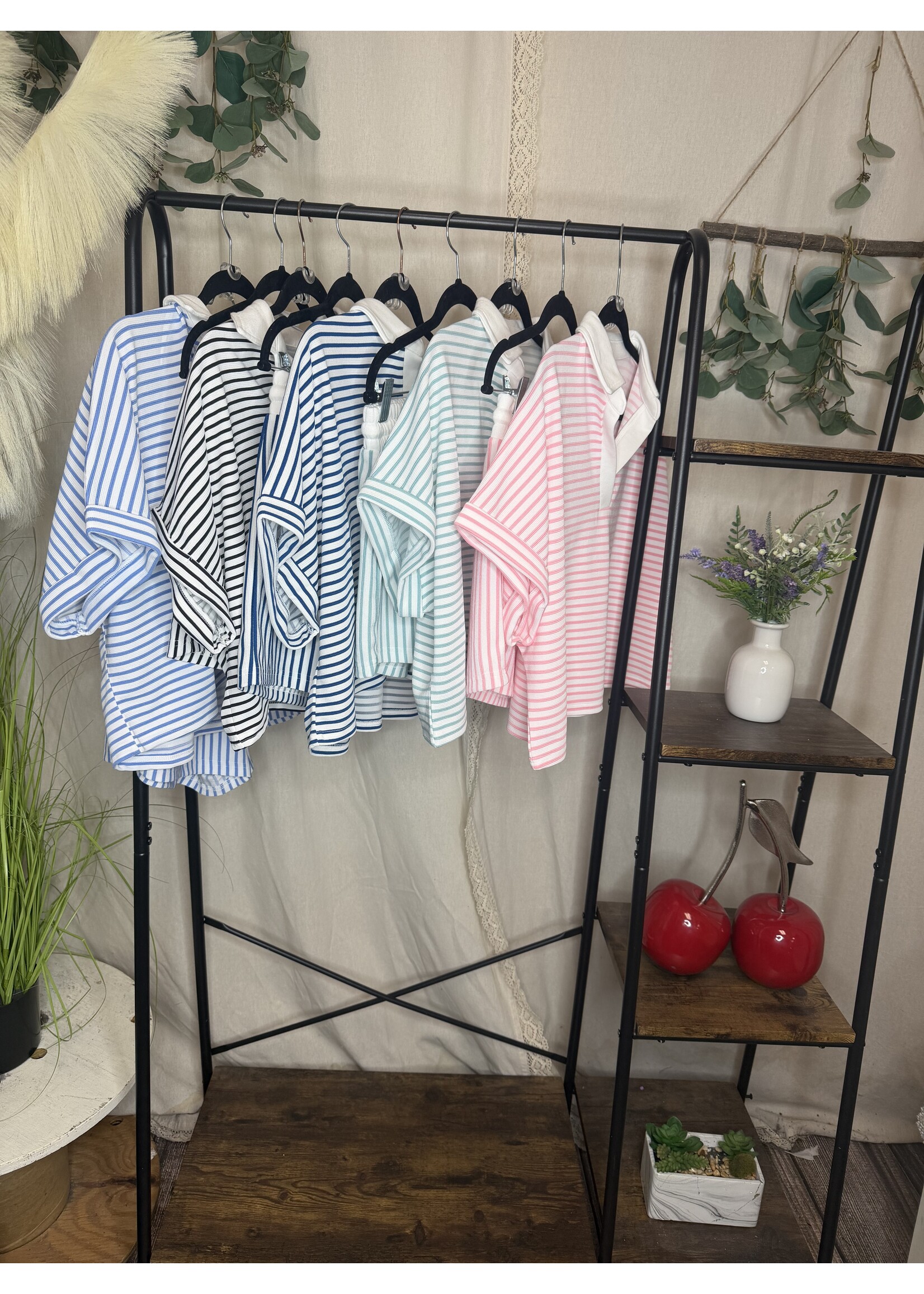 Striped Collared Top & Shorts Set