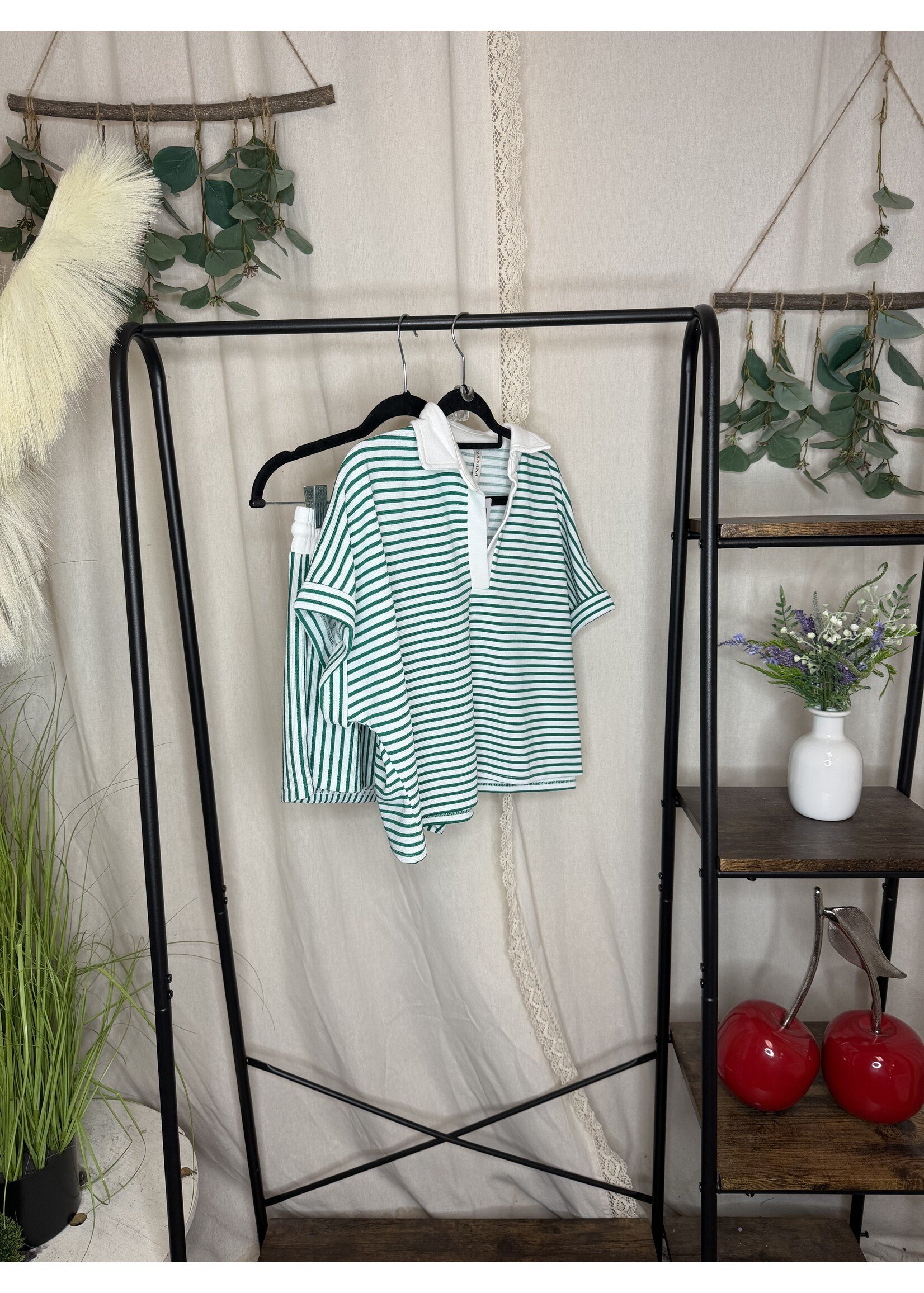 Striped Collared Top & Shorts Set