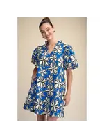 Ruffle Neck Puff Sleeve Floral Mini Dress