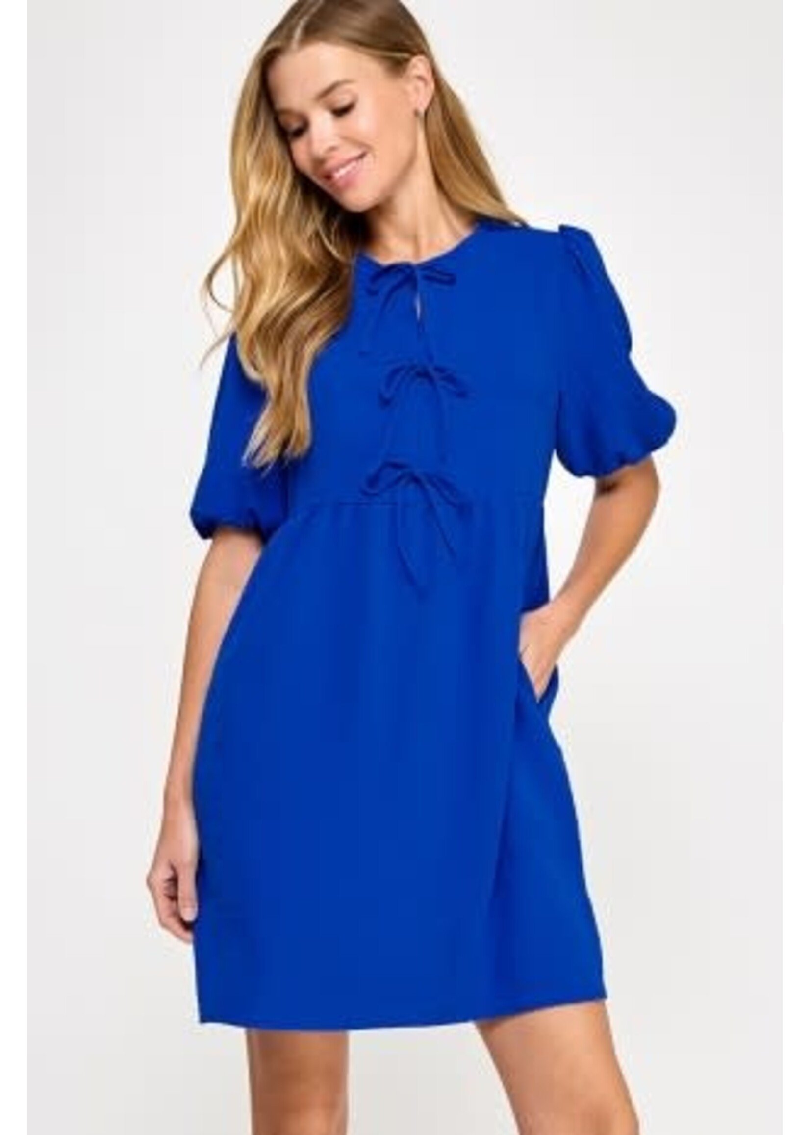 Solid Front Tie Baby Doll Dress
