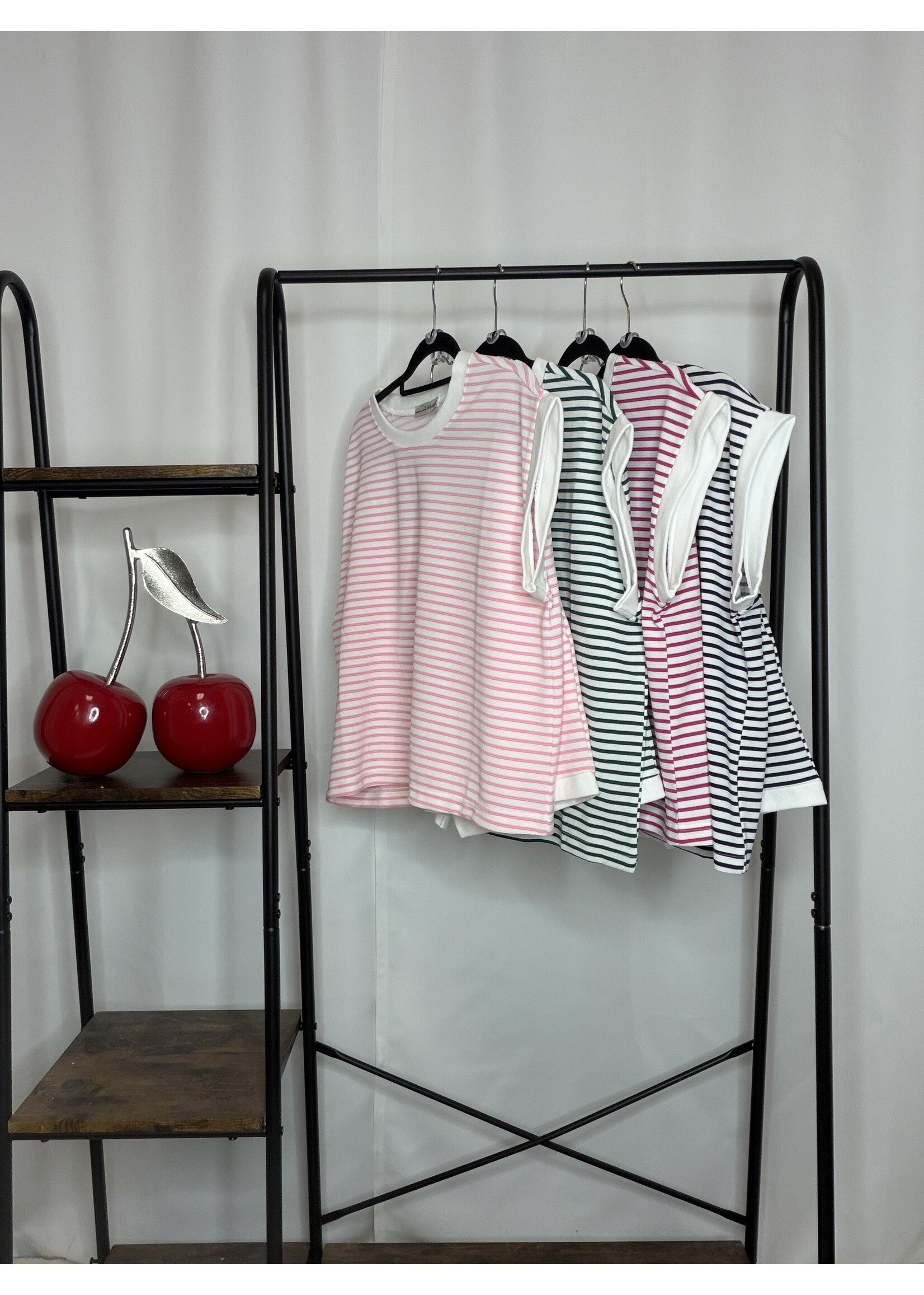 Stripe Contrast Trim Top & Shorts Set