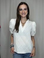 Ruffle V-Nek Puff Sleeve Top
