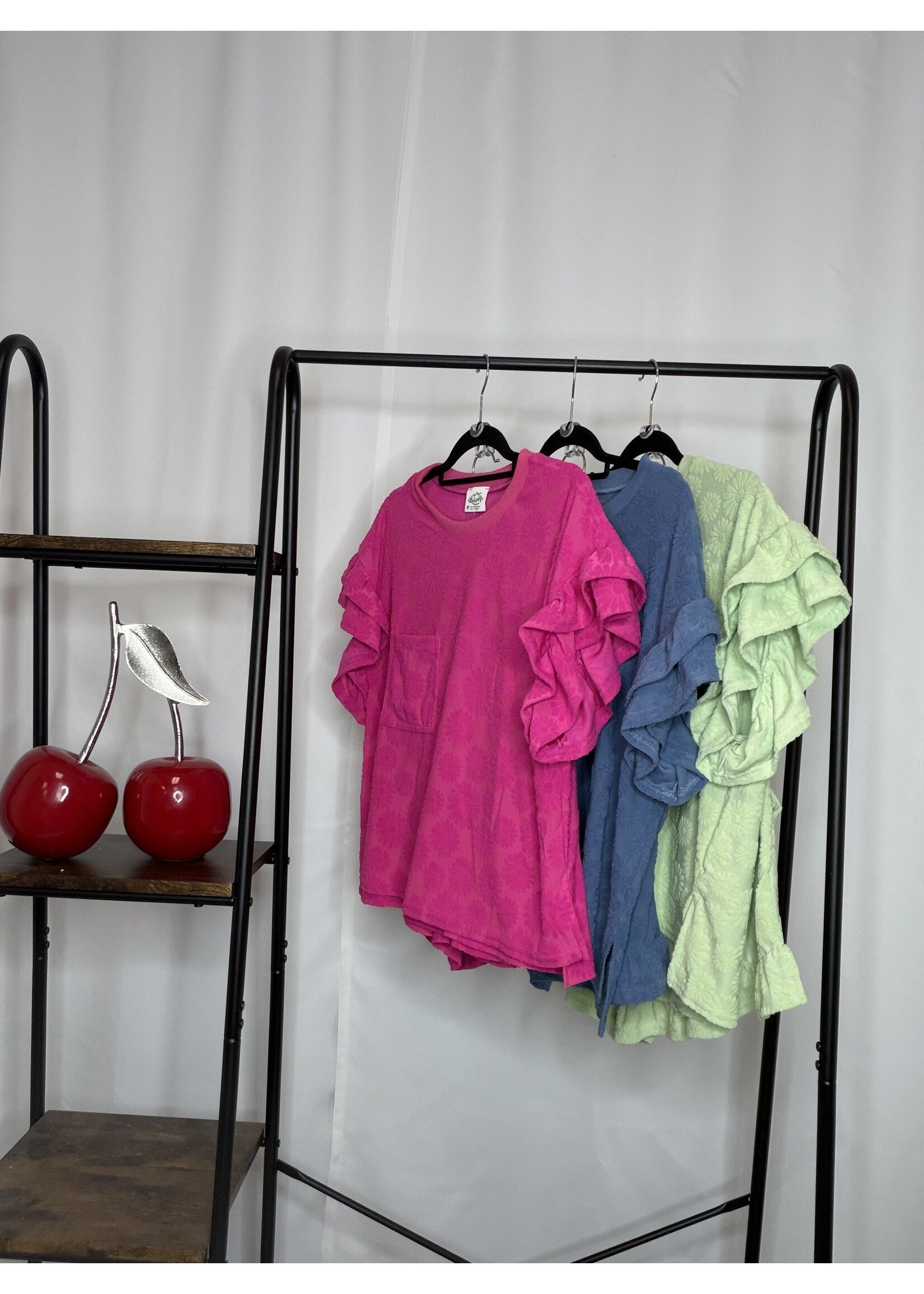 Floral Textured Ruffled Knit Top & Shorts Set