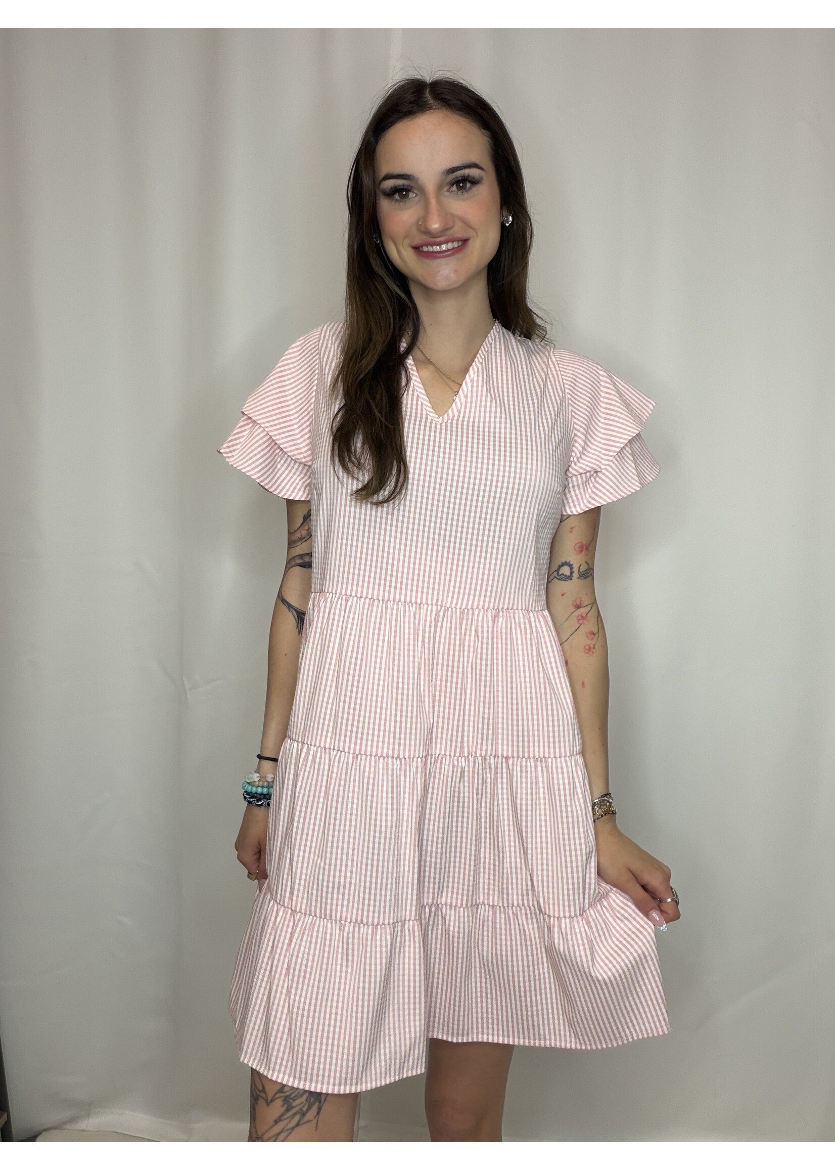 Stripe Tiered Vneck Layered Dress