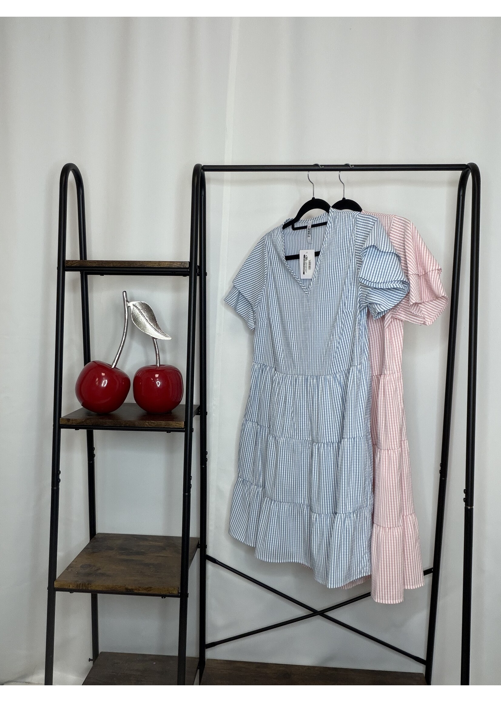 Stripe Tiered Vneck Layered Dress