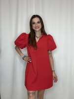 Textured Fabric Ruffle V-Neck Puff Sleeve Mini Dress