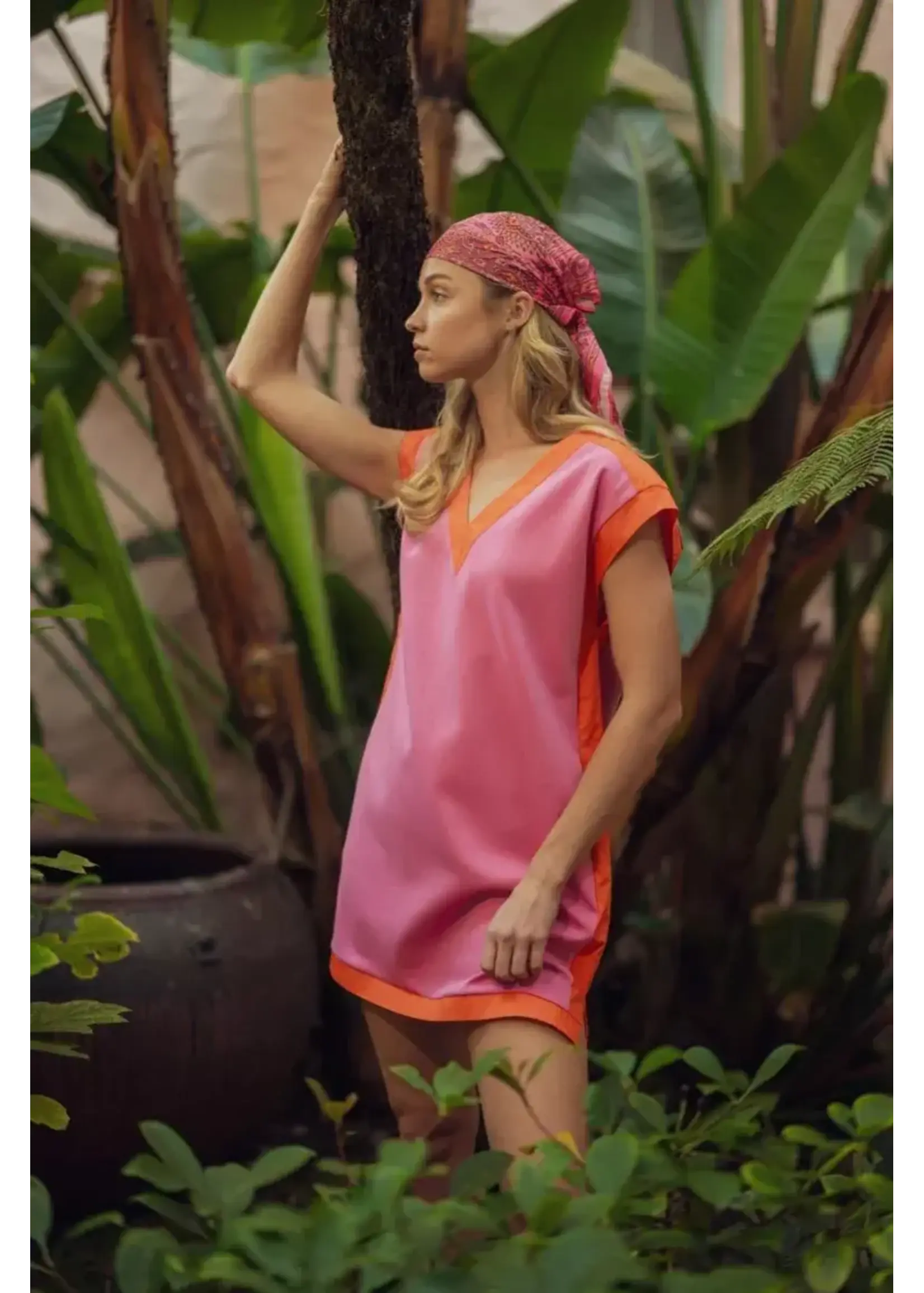 Drop Shoulder V-neck Solid Casual Dress