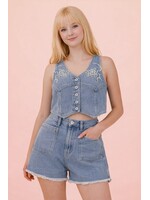 Very Jean Washed Denim Embroidery Vest