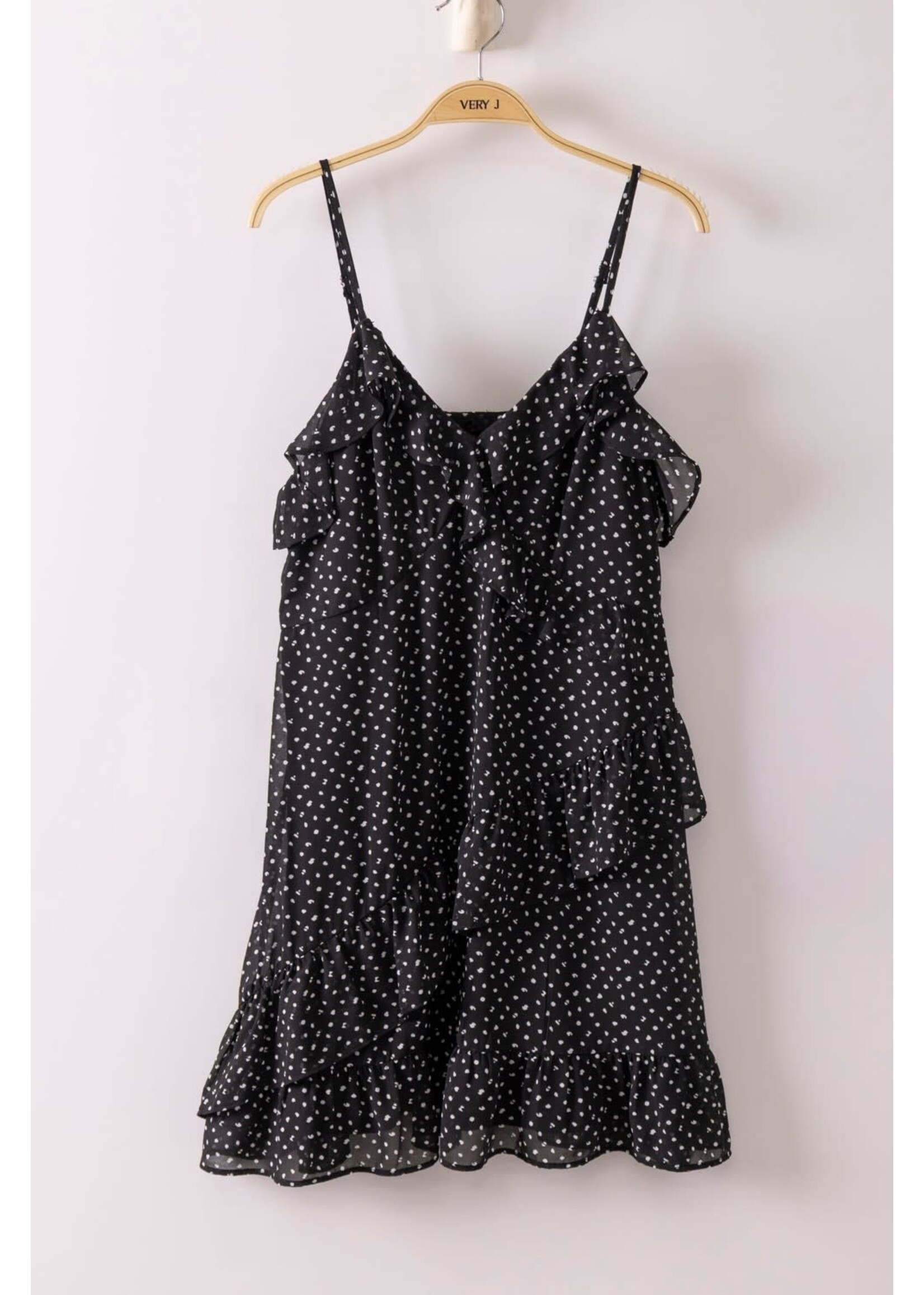 Asym Ruffled Dotted Woven Mini Dress