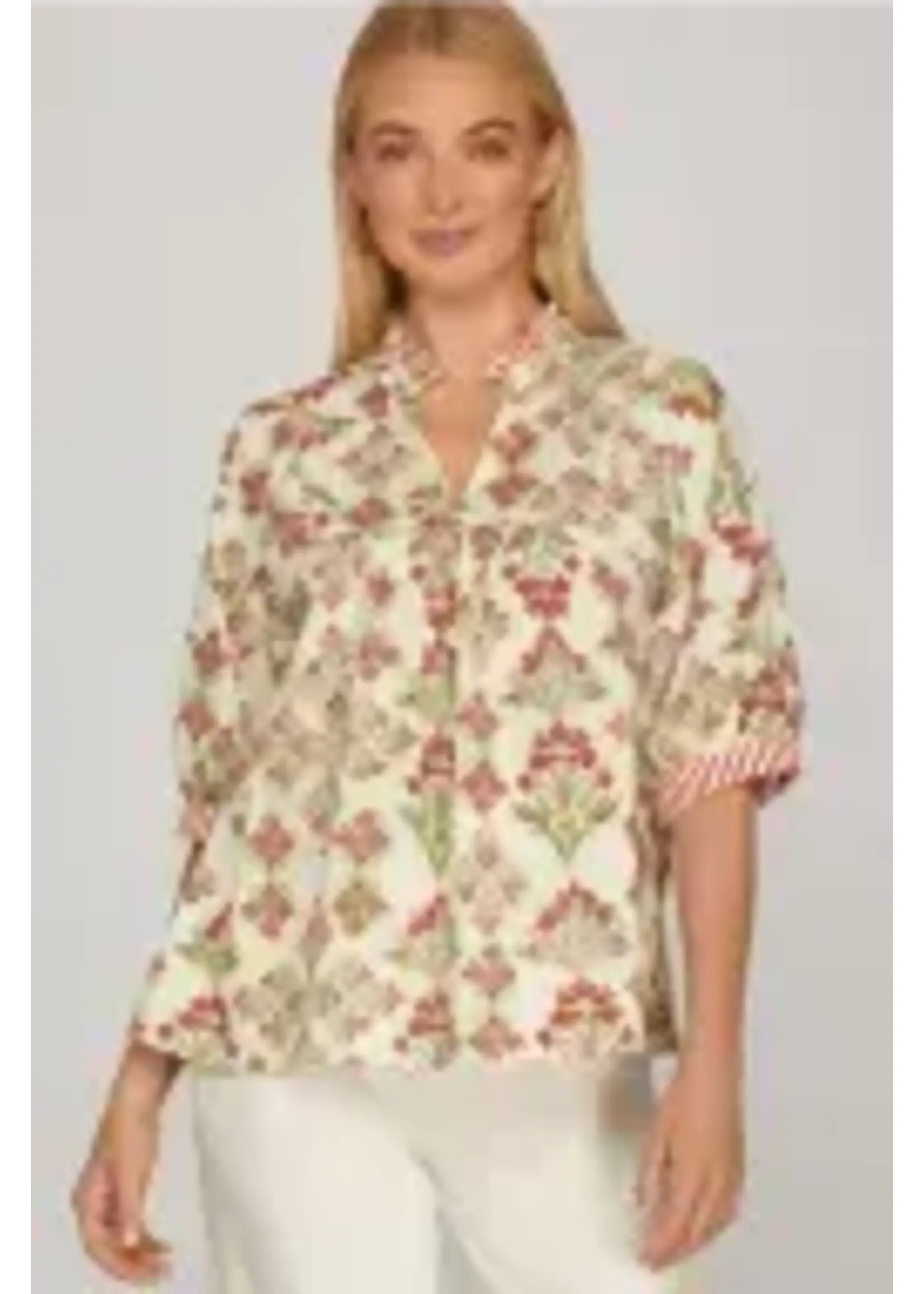 Short Sleeve Stripe Detail Floral Top